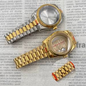 Boîtier de <span class=keywords><strong>bracelet</strong></span> en anneau à dents de chien en or avec verre saphir et boucle ronde en acier inoxydable pour boîtier de <span class=keywords><strong>montre</strong></span> Calibre NH35 Président - Product Image 2