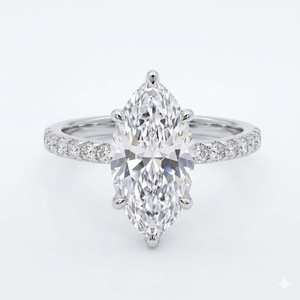 Elegant Marquise Cut Lab Grown <b>Diamond</b> <b>Ring</b> Solid 14K 18K White Gold Pavé Set Engagement <b>Ring</b> for Women Fine Jewelry - Product Image 1