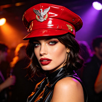 Chapeaux de fête gothiques punk en gros, chapeau de capitaine noir verni avec pentagramme doré
