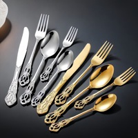 Ensemble de couverts en acier inoxydable doré, couteau, fourchette, cuillère, vaisselle de luxe pour banquet de mariage, poli miroir, couverts occidentaux
