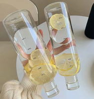 Bouteille d'eau en verre transparent avec manchon anti-brûlure et marquage gradué 500/750 ml – Design classique écologique – Vaisselle de plein air unisexe