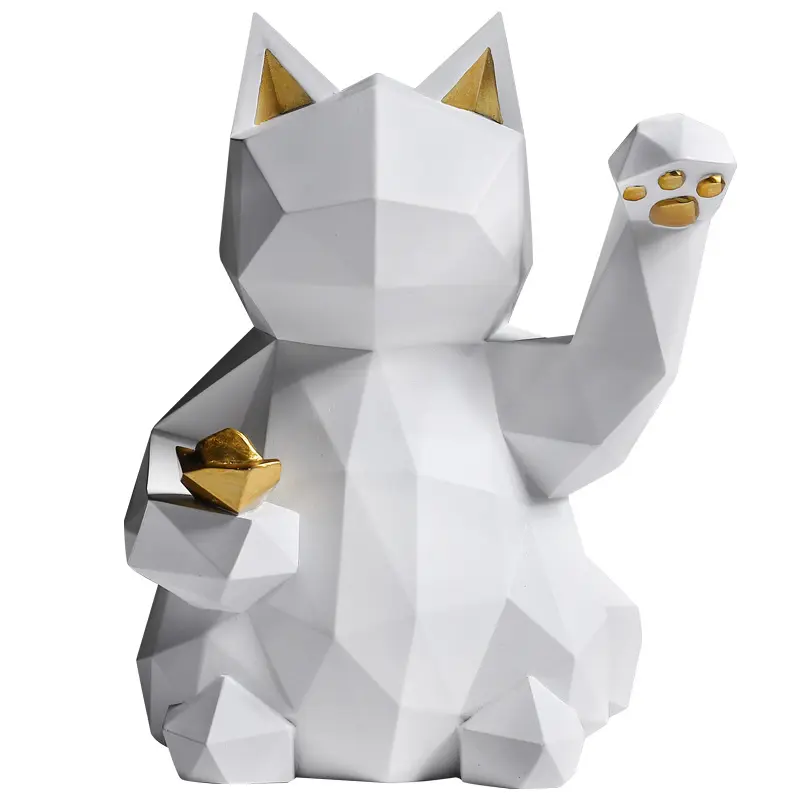 Newart New Designed New Geometric Lucky Cat Resin Craft Ornament