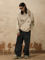 Sudadera con Capucha Cuadrada para Hombre, Estilo Premium, Lavada al Ácido, Desgastada, con Bloques de Color en Contraste y Parche Bordado, Abrigo de Invierno para Hombre