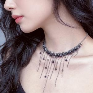 Collier à pampilles en cristal, argent 925 plaqué rhodium, collier vintage pour femme, à porter au quotidien - Product Image 1