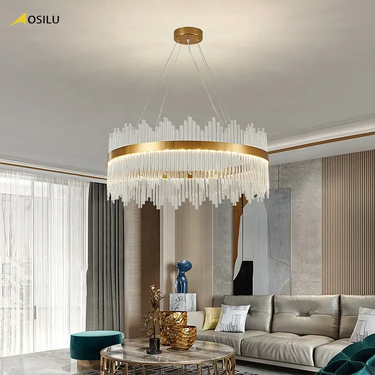 2021 luce rotonda dorata di lusso del pendente di Cristal del candeliere LED di stile moderno di lusso della posta per il salone