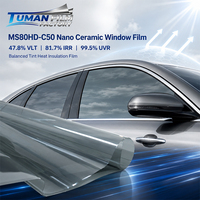 Film de fenêtre en carbure de titane nano-céramique Tuman Balanced Tint pour vitres latérales de voiture, 47,8 % VLT, isolation thermique, UVR 99,5 %, IRR 81,7 %