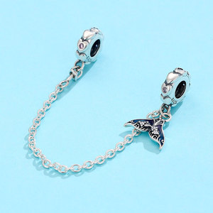 Abalorio Colgante de Plata S925 con Cadena de Seguridad Oceánica, Cola de Ballena de Esmalte Azul y Circonita Cúbica, para Pulsera - Product Image 2