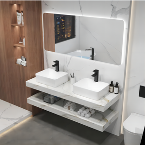 Lavabo Doble de Pared con Diseño Moderno, Lavamanos de Pizarra con Escurridor, Fácil de Limpiar, Tamaño Grande para Baño - Product Image 5