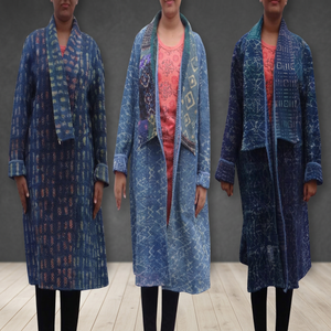 Venta al por mayor hecho a mano Indigo Sari Kantha chaquetas Vintage Kantha Kimono - Product Image 2