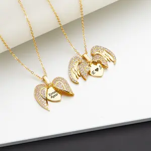 2023 New Trendy Fine Jewelry 18k Gold Plated Creative Openable Butterfly Wing Pendant Necklace Customize Engraved Heart Necklace