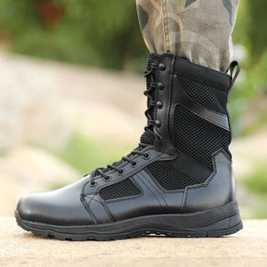 รองเท้าบูท Flying Fish Tactical สีดำ แบบหุ้มข้อสูง หนังเย็บต่อกัน กันลื่น สำหรับฝึกซ้อมรบและกิจกรรมกลางแจ้ง รองเท้าบูทผู้ชาย ส้นเตี้ย แบบมาตรฐาน - Product Image 1