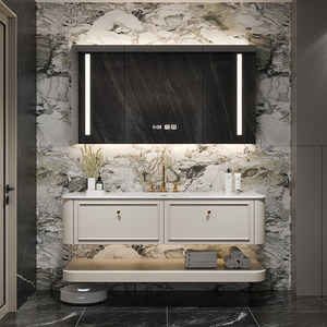 Modern Solid Stone Slab Seamless Integrated Basin Smart <b>Mirror</b> Solid Wood Lacquered Melamine Board Bathroom Cabinet - Product Image 3
