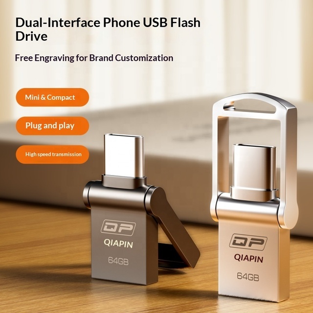 Portable Miniature 128GB USB2.0 3.0 Metal USB Flash Drive with Dual Interfaces of USB-C and USB-A