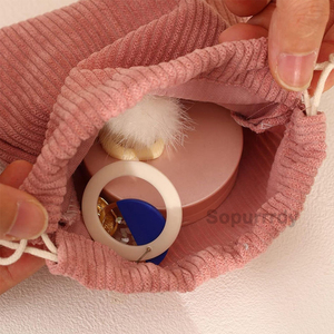 Custom Logo Small Gift Drawstring Portable Mini Storage <b>Bags</b> Small <b>Corduroy</b> Pouch Cosmetic <b>Bag</b> Portable Aesthetic Makeup <b>Bag</b> - Product Image 3