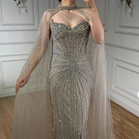 Robe de soirée sirène à paillettes caramel Serene Hill LA72811C, deux pièces, 2026, robe de fête élégante avec cape en tulle