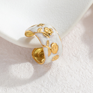 G4838 Großhandel Edelstahl Blumenförmiger Tropföl-Öffnungsring Geschenk für Damenschmuck Emaille Blumenringe - Product Image 3