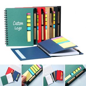 Ensemble de carnets spirales personnalisés avec porte-stylo, bloc-notes en papier kraft, notes adhésives, cadeaux promotionnels pour salons professionnels, publicité - Product Image 1