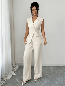 Conjunto de 2 Piezas <span class=keywords><strong>para</strong></span> Mujer, Blazer y Pantalones de Pierna Ancha de Cintura Alta, Traje de Oficina, Venta al Por Mayor, Nueva Llegada 2026 - Product Image 2