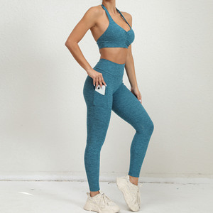 Halter cou réglable soutien-gorge de sport et Scrunch dos pantalons de Yoga tenues ensembles Fitness femmes Yoga ensembles pour les femmes - Product Image 4
