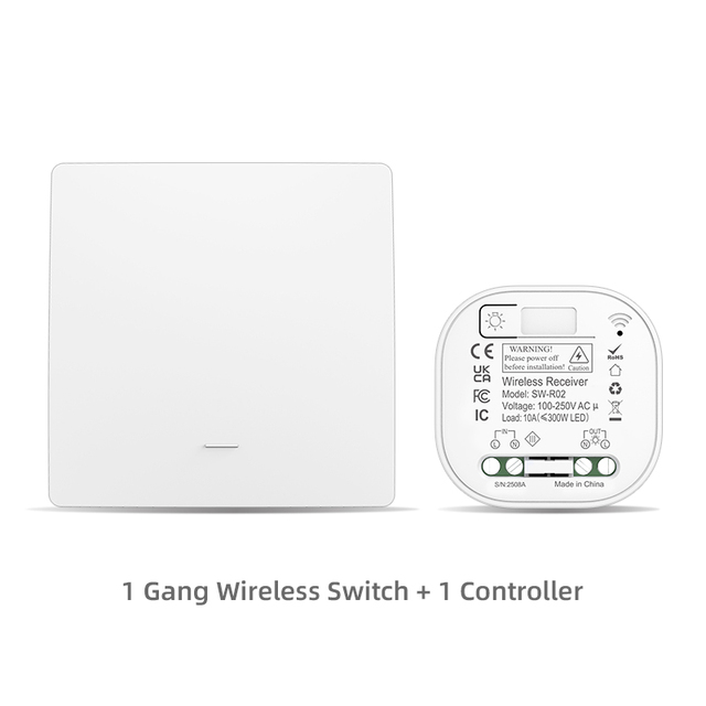 Battery-Free 1 Gang Kinetic Switch RF433 Wireless Wall Switch Self-Powered with Waterproof Feature for Home Light