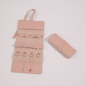 Custom Logo Travel Jewelry Storage Roll Case Soft <b>Small</b> PU Leather Organizers Bag With Compartments for Rings and Earrings - Product Image 2