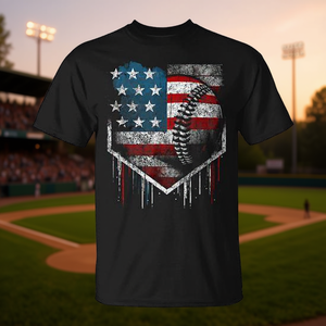 T-shirt Baseball Dripping Retro American Flag pour hommes, noir, grande taille - Product Image 3