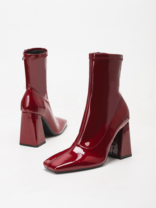 Nouvelles <span class=keywords><strong>Bottes</strong></span> d'Hiver 2025 pour <span class=keywords><strong>Femme</strong></span>, Style Sexy, en <span class=keywords><strong>Cuir</strong></span> de Luxe, Tendance, Rouge Vin, avec Fermeture Éclair Carrée, Talons Hauts Épais et Bout Carré - Product Image 6