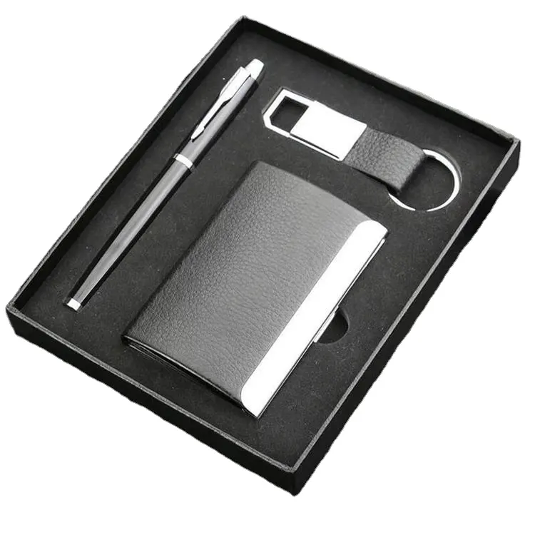 metal playing aluminum card case with leather keychain pen gift set business