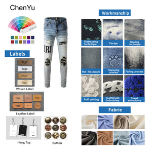 Wholesale Men's Skinny Jeans Ripped Knee Denim Pants OEM ODM Factory Price Black Patchwork Gothic Letter Print <strong>Light</strong> <strong>Trousers</strong> - Product Image 5