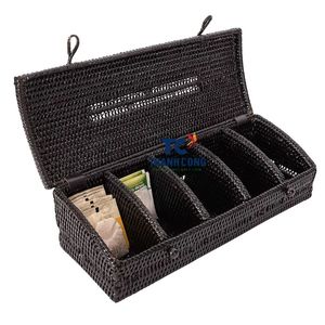 HOT TRENDY 2025 Boîte à thé de rangement pliable écologique en jacinthe d'eau avec couvercle pour la maison et le salon - Product Image 2