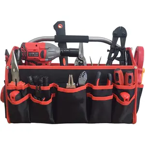 ISO9001 Heavy Duty Tool Organizer Bag Tool Carrier 16 Inches Open Top Tool Tote Bag With 22 Pockets