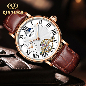 <span class=keywords><strong>Montre</strong></span> automatique pour <span class=keywords><strong>homme</strong></span> de style rétro, boîtier en acier inoxydable, verre, phase de lune, bracelet en cuir noir ajouré, résistant à l'eau - Product Image 5
