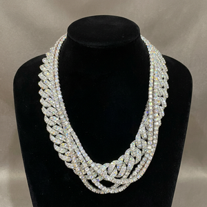 Collar de Moda Hip Hop para Mujer en Oro Blanco Sólido, Collar de Diamantes de Corte Redondo Multihilos, Cadena Cubana, Joyería para Boda - Product Image 1