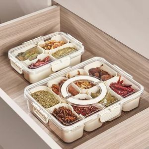 Boîte à collation à 8 compartiments, <span class=keywords><strong>plateau</strong></span> de service divisé avec couvercle et poignée, conteneur portable pour <span class=keywords><strong>charcuterie</strong></span>, bonbons, fruits, noix, fête, pique-nique - Product Image 5