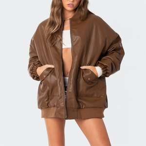 Giacche in ecopelle da <span class=keywords><strong>donna</strong></span> con <span class=keywords><strong>Bomber</strong></span> da Baseball oversize in Pu <span class=keywords><strong>lungo</strong></span> Design personalizzato di moda Vintage - Product Image 1