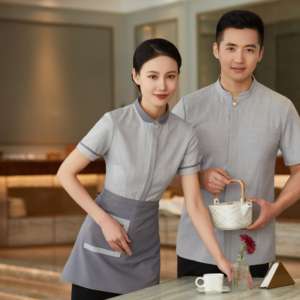 Haute qualité col rond restauration rapide Restaurant serveur uniformes Logo personnalisé boîte de nuit serveur et <span class=keywords><strong>serveuse</strong></span> <span class=keywords><strong>tenue</strong></span> - Product Image 4