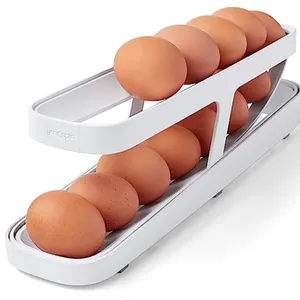 שומשום מכירה לוהטת מתגלגל ביצה Dispenser לבן צבע פלסטיק ביצה מחזיק שקופיות & אוטומטי למלא ביצת אחסון מדף