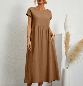 Ampio abito senza maniche in lino di cotone con tasca in colore puro per le donne <span class=keywords><strong>comodi</strong></span> <span class=keywords><strong>abiti</strong></span> estivi traspiranti alla moda - Product Image 2