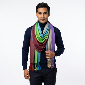 Écharpe/châle long unisexe 100 % soie, color block, réversible, jacquard tissé, doux, brillant, multifonctionnel, respectueux de la peau - Product Image 1