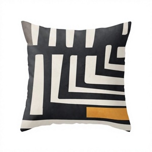 Geometric Pattern Square Throw Pillow Minimalist Style Black <b>White</b> Orange Decorative Cushion Cover - Product Image 1