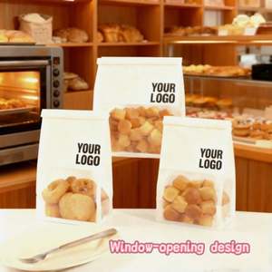 Sacs d'emballage personnalisés biodégradables pour produits de boulangerie avec fenêtres transparentes en papier kraft blanc et brun pour pain, gâteaux et aliments - Product Image 3