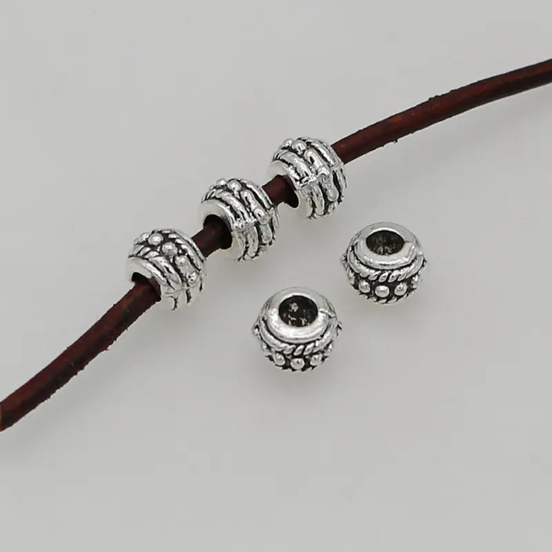 Perles métalliques personnalisées en forme de point rond personnalisées 7mm grand trou bracelet perles charme connecteur micro pavé perles d'espacement