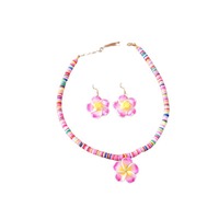 Conjunto de Collar y Pendientes de Plumeria Estilo Bohemio, Inspirado en Instagram, con Flores de Arcilla Polimérica, Cadena Colorida para Clavícula