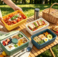 Boîte à bento à 2 étages grande capacité, compatible micro-ondes, pour enfants, avec compartiments séparés, pour la cuisine et l'école