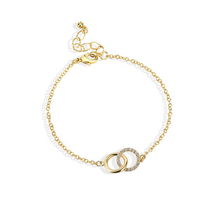 Pulsera de Doble Aro Redondo con Circonitas para Mujer, Bañada en Oro de 18K, Brazalete Minimalista Geométrico, Joyería al por Mayor, Accesorio de Moda - Product Image 1
