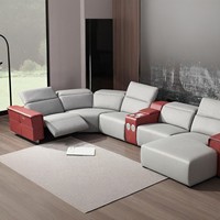 Ensemble de canapés électriques extensibles de luxe italiens modernes avec appui-tête réglable, en forme de C, port de charge USB à domicile - Grossiste.