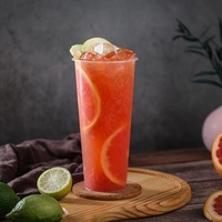 Ingrédients du thé à la goyave rose et à la passion : sirop de goyave, confiture de fruit de la passion, thé vert, sirop de fructose, gelée de noix de coco
