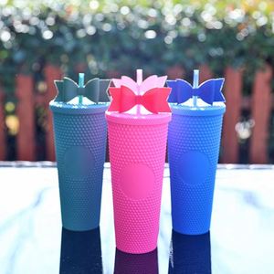 Vaso térmico de plástico metálico con diseño de diamante y doble pared con aislamiento al vacío, de 16oz/24oz, ecológico, con pajita tipo lazo. - Product Image 6