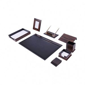11-Piece Luxury Zebrano Mesh and PU Leather <b>Desk</b> Organizer <b>Set</b> Cute Office Desktop Organizers for Use - Product Image 3
