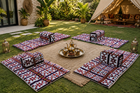 Ensemble de sièges au sol arabes de luxe, canapé portable avec coussins Majlis, tapis de salon pour le camping, ensemble de tapis pour événements en plein air et dans les jardins